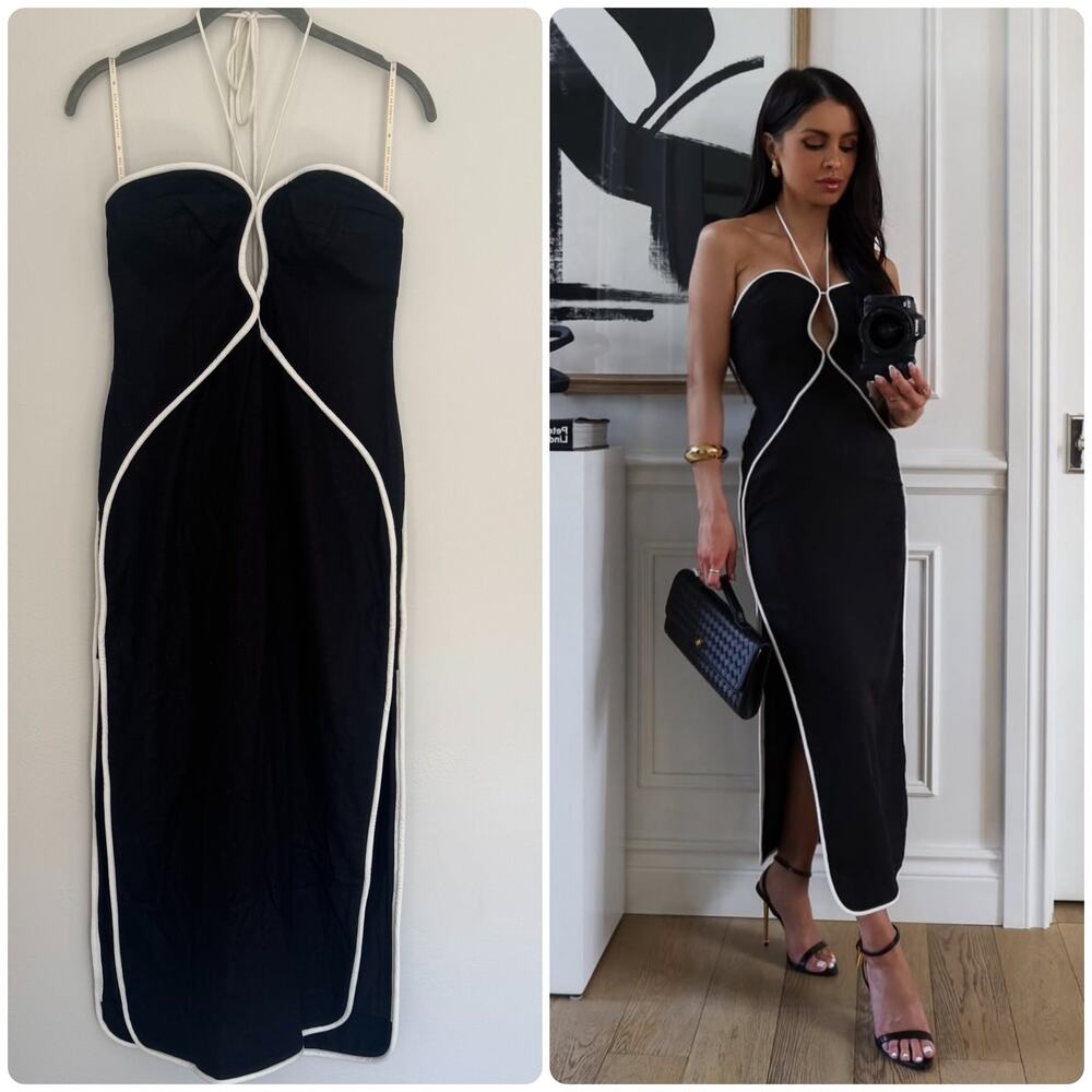 Farm Rio Black And White Cut-Out Midi Dress